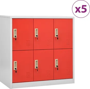 Zahradní úložný box OMAXI Uzamykatelné skříně 5 ks světle šedé a červené 90x45x92,5 cm 847794