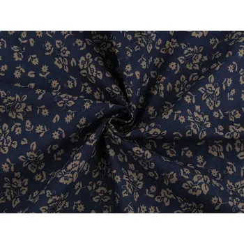 Bavlněná látka / plátno s řidší vazbou květinky METRÁŽ - 3 modrá tmavá