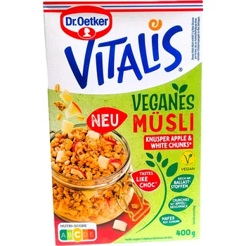 VITALIS VEGANES MÜSLI Knusper Apfel & White Chunks - veganské müsli s kousky jablek a rýžovými kousky - 400g