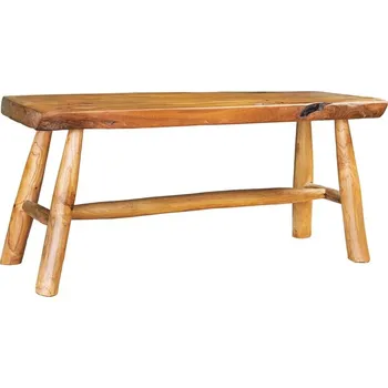 Zahradní lavice Venkovská masivní hnědá obdélníková lavice Sorin z teakového dřeva s lakovaným povrchem a šikmými nožičkami 100 cm