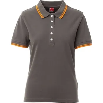 Dámské tričko Payperwear Dámská polokošile Skipper s kontrastním lemováním Barva: šedý melange - oranžová, Velikost: M