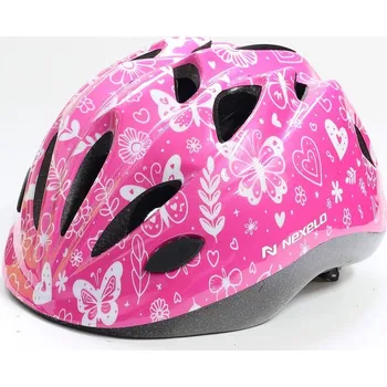 Cyklistická přilba NEXELO PŘILBA FUNNY SHINY BÍLO-RŮŽOVÁ MOTÝLI S 48 - 52 cm