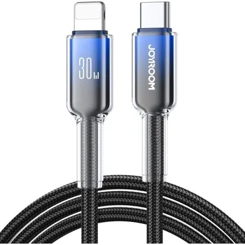 JOYROOM S-A42 Crystal Clear opletený nabíjecí a datový kabel - USB-C na Lightning - 1,2 m - černomodrý