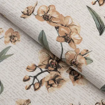 Bavlněná látka/plátno Sandra SA-624 Hnědé orchideje na bílém - šířka 160 cm