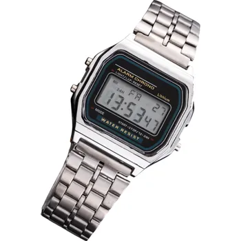 Hodinky Digitální sportovní hodinky pro muže s LED displejem Kovový náramek z nerezové oceli Voděodolné Náramkové hodinky Pásek 22 cm stříbrná