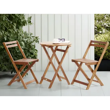 Zahradní stůl 3dílná bistro sada hnědá akáciové dřevo 2 židle stůl skládací lamelový design moderní styl zahrada terasa balkon Beliani