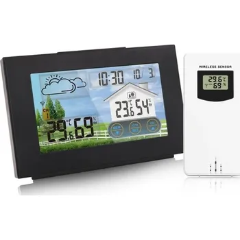 Meteostanice Bezdrátová meteorologická stanice 161 x 115 mm Barevný dotykový displej Teploměr Vlhkoměr Budík Senzor IPX4 USB i bateriové napájení