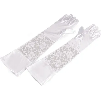Rukavice Dlouhé společenské rukavice saténové s krajkou, barva 2 bílá