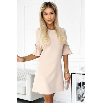 Dámské šaty Béžové elegantní šaty s trapézovým střihem Numoco, s i240_179041_2:s