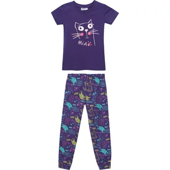 Dívčí pyžamo - krátký rukáv, dlouhé kalhoty Cool Cat - fialová 110