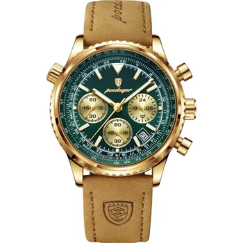 Hodinky Luxusní pánské kožené hodinky Quartz Voděodolné svítící ve tmě Elegantní náramkové hodinky 24 cm pásek Krabička Dárkové balení zlato-zelená