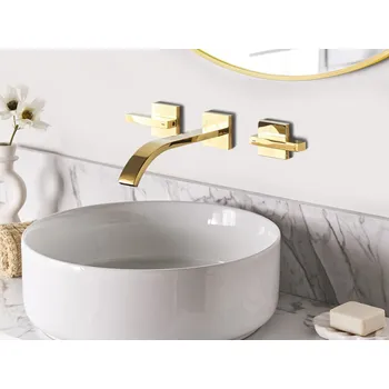 Vodovodní baterie Nástěnná umyvadlová baterie zlatá mosazná 2 kohoutky moderní styl koupelna Beliani