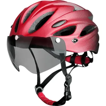 Cyklistická přilba Sportovní cyklistická helma s LED světlem a magnetickými brýlemi Lehká přilba s větráním pro dospělé Velikost 58–62 cm 15 otvorů červená