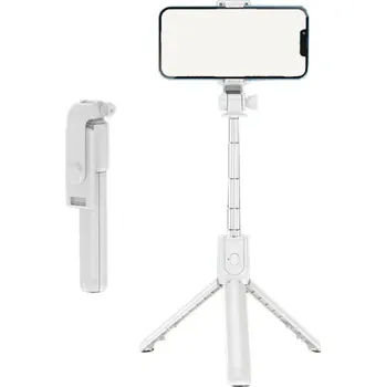 Selfie tyč Bezdrátová Bluetooth selfie tyč 190–813 mm Mini stativ s dálkovým ovládáním Držák na telefon pro cesty Lehký skládací stojan monopod bílá