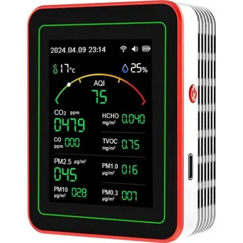 Detektor CO WiFi detektor kvality ovzduší 15v1 s TFT displejem Přenosný tester PM0.3 PM2.5 PM10 CO2 TVOC HCHO AQI Měření a ovládání přes aplikaci bílá