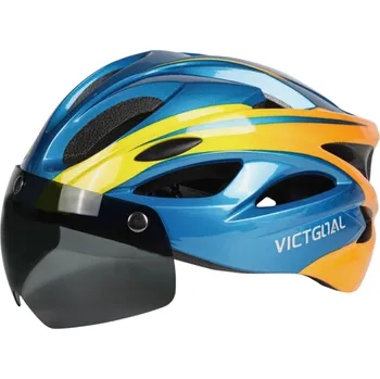 Cyklistická přilba cyklistická helma s odnímatelnými magnetickými slunečními UV400 brýlemi Zadní blikající LED světlo 18 větracích otvorů Ultralehká Obvod hlavy 57-61 cm modrá