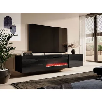 Nábytek TV skříňka Koda 200 s krbem, Barva: černý / černý lesk, Krb: černý MIRJAN 5903211151798