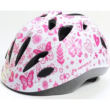 Cyklistická přilba NEXELO PŘILBA FUNNY SHINY RŮŽOVO-BÍLÁ MOTÝLI S 48 - 52 cm