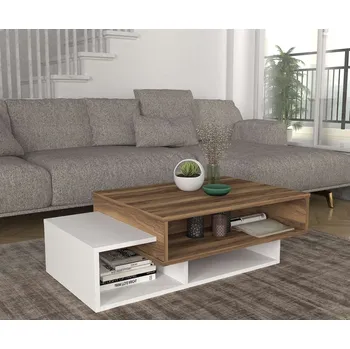 Konferenční stolek BRAMPTON široký konferenční stolek, bílá/ořech