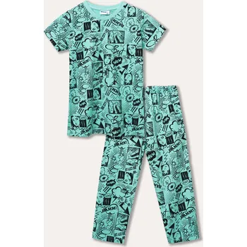 Dívčí pyžamo Dívčí pyžamo - krátký rukáv, dlouhé kalhoty Comics - tyrkysová 134