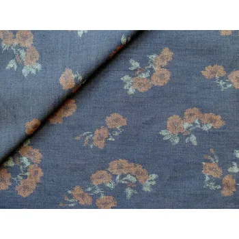 modrá košilová džínovina 3802 růžový květ