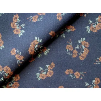 tmavě modrá džínovina 3803 oranžový vzor