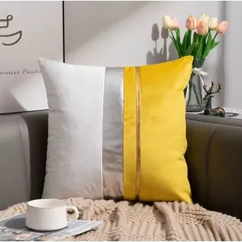 Povlak na polštářek Luxusní sametový povlak na polštář se zlatým a stříbrným proužkem Barva: Žlutá, Velikost: 30x50 cm