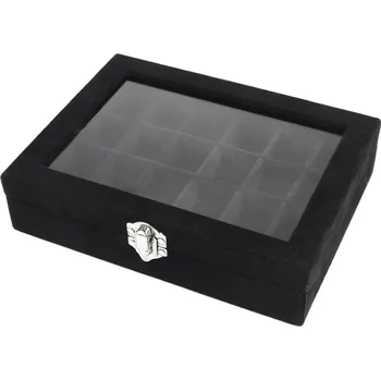 Šperkovnice Šperkovnice se skleněným průhledem sametová 15x20x5 cm 2 černá