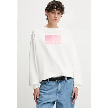 Dámská mikina Bavlněná mikina Tommy Jeans dámská, bílá barva, vzorovaná, DW0DW21396 00X, vel. XS