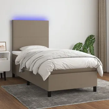 Postel vidaXL Box spring postel s matrací a LED 90x200 cm textil [3134685] Barva: taupe