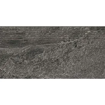 Dlažba Rako Core DCPSR875, schodovka, černá, matná, reliéfní, 30 x 60 x 0,9 cm