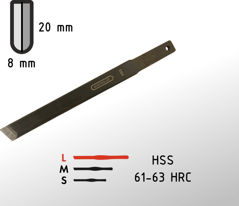 20mm hladicí nůž (skew) GURTOOL bez rukojeti (velký s rovným ostřím) 20mm Skew Chisel without Handle (Large Size)