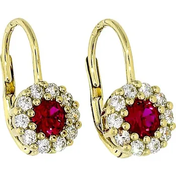 Náušnice Goldstore Zlaté náušnice s rubínem a zirkony Váha: 2.66 g