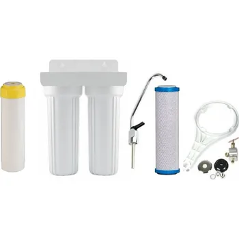 Ochranný vodní filtr Dvojitá filtrace 10"x2,5" zvýšení Ca,Mg,pH s aktivním uhlím 0,5 mik. Sada na připojení pod kuchyňskou linku: Bez sady