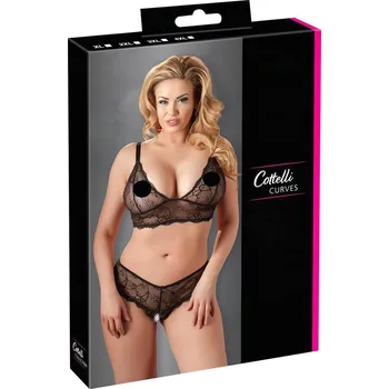 Dámská erotická souprava Cottelli Plus Size - krajkový podprsenkový set (černý) - XXXL
