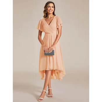 Dámské šaty Ever Pretty Lososové šaty s rukávky midi asymetrické 1923 Velikost: 5XL / 50 / 18 / 22