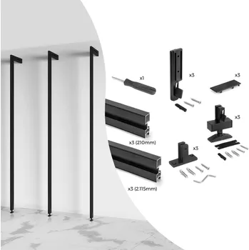 Šatní skříň EMUCA Kompletní moduly ZERO 3 profily 2115 podlaha/zeď černá