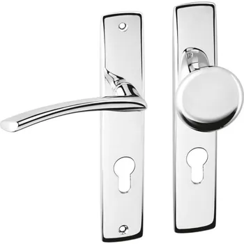 Dveřní kování AC-T SERVIS Dveřní klika SLZA chrom - hranaté štítové kování 72 mm Provedení štítu: Koule/klika - levá