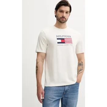 Pánské oblečení Bavlněné tričko Tommy Hilfiger MW0MW39843 béžová 01X, vel. M