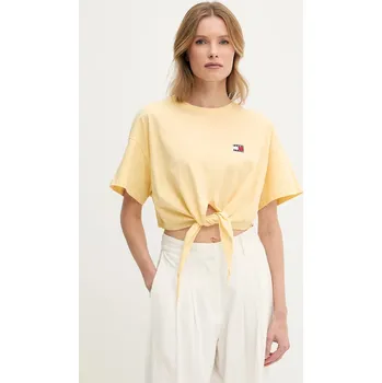 Dámské tričko Bavlněné tričko Tommy Jeans dámské, žlutá barva, DW0DW20321 10X, vel. XL