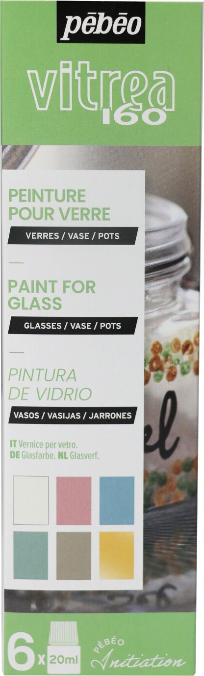 Sada vypalovacích barev na sklo Pébéo Vitrea 160 Pastel 6 × 20 ml