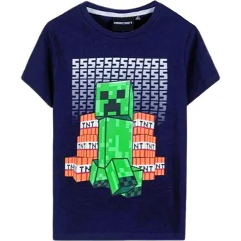 Dívčí tričko TRIČKO MINECRAFT (tmavě modré, Creeper a TNT) Velikost: 152