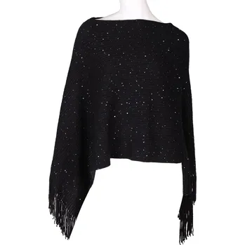 Baťa černé dámské pončo s třásněmi a flitry, vel. Černá