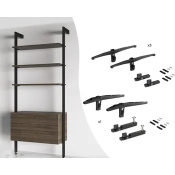 Šatní skříň EMUCA Kompletní modul 3x zásuvka + 3x police ZERO černá 2 profily podlaha/zeď Šířka modulu (mm): 600, Barva korpusu: Antracit polomatný