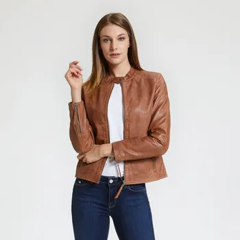 Dámská casual bunda Baťa dámská kožená biker bunda pískové, vel. S