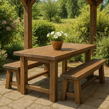 Zahradní sestava Stará Krása – Ruční výroba Dubové zahradní sety z masivu 77x 200 x 100 + 2x lavice 200 - doprava zdarma