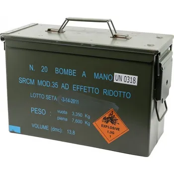 turistický batoh Armda Italsk Bedna italská na munici kovová BMI 34x23x14 použitá