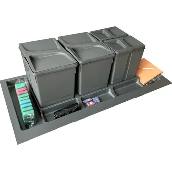 Odpadkový koš In-Design Systém odpadkových košů do zásuvky - PRAKTIK šířka skříňky 1000 antracit Členění odpadkového koše: 3x20l (výška 350)