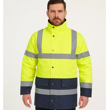 reflexní vesta Bunda pracovní SEFTON, reflexní, zimní, nepromokavá, Žlutá/Tmavě modrá, vel. M