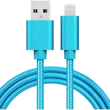 Opletený nabíjecí a datový kabel - USB-A na Lightning - 1 m - modrý